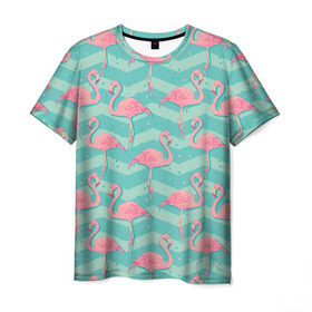 Мужская футболка 3D с принтом flamingo в Екатеринбурге, 100% полиэфир | прямой крой, круглый вырез горловины, длина до линии бедер | flamingo | абстракция | фламинго