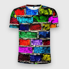 Мужская футболка 3D спортивная с принтом Кирпичики в Екатеринбурге, 100% полиэстер с улучшенными характеристиками | приталенный силуэт, круглая горловина, широкие плечи, сужается к линии бедра | Тематика изображения на принте: краска | потертость | яркие