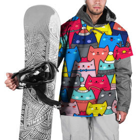 Накидка на куртку 3D с принтом Котики в Екатеринбурге, 100% полиэстер |  | Тематика изображения на принте: кошки | паттерн | разноцветный | яркий