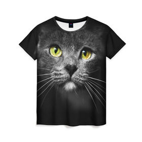Женская футболка 3D с принтом Кошачий взгляд в Екатеринбурге, 100% полиэфир ( синтетическое хлопкоподобное полотно) | прямой крой, круглый вырез горловины, длина до линии бедер | взгляд | взор | глаза | киска | кот | котёнок | кошка | усы