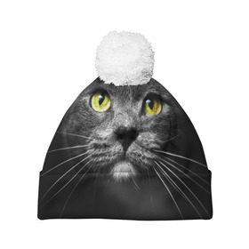 Шапка 3D c помпоном с принтом Кошачий взгляд в Екатеринбурге, 100% полиэстер | универсальный размер, печать по всей поверхности изделия | взгляд | взор | глаза | киска | кот | котёнок | кошка | усы