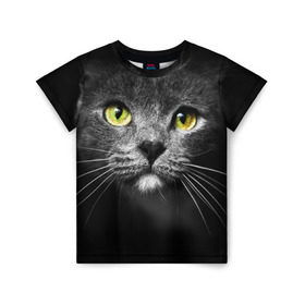 Детская футболка 3D с принтом Кошачий взгляд в Екатеринбурге, 100% гипоаллергенный полиэфир | прямой крой, круглый вырез горловины, длина до линии бедер, чуть спущенное плечо, ткань немного тянется | взгляд | взор | глаза | киска | кот | котёнок | кошка | усы