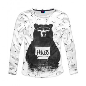Женский лонгслив 3D с принтом Bear Hugs в Екатеринбурге, 100% полиэстер | длинные рукава, круглый вырез горловины, полуприлегающий силуэт | animal | bear | beast | fashion | funny | hipster | hugs | nature | style | животное | зверь | медведь | мода | объятья | прикол | природа | стиль | хипстер