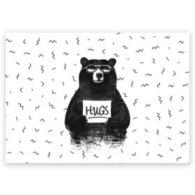 Поздравительная открытка с принтом Bear Hugs в Екатеринбурге, 100% бумага | плотность бумаги 280 г/м2, матовая, на обратной стороне линовка и место для марки
 | animal | bear | beast | fashion | funny | hipster | hugs | nature | style | животное | зверь | медведь | мода | объятья | прикол | природа | стиль | хипстер