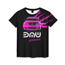 Женская футболка 3D с принтом BMW glamour в Екатеринбурге, 100% полиэфир ( синтетическое хлопкоподобное полотно) | прямой крой, круглый вырез горловины, длина до линии бедер | bmw | m5 | pink | авто | автомобиль | бмв | гламур | машина | розовый | стиль | тачка | элита