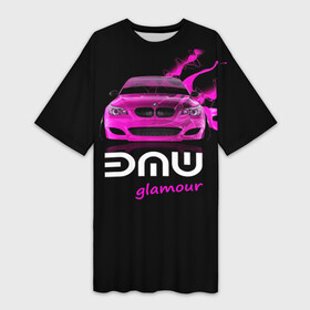 Платье-футболка 3D с принтом BMW glamour в Екатеринбурге,  |  | bmw | m5 | pink | авто | автомобиль | бмв | гламур | машина | розовый | стиль | тачка | элита