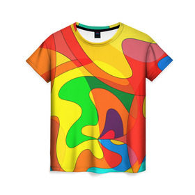 Женская футболка 3D с принтом Прикольная радуга в Екатеринбурге, 100% полиэфир ( синтетическое хлопкоподобное полотно) | прямой крой, круглый вырез горловины, длина до линии бедер | разноцветный | яркий