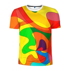 Мужская футболка 3D спортивная с принтом Прикольная радуга в Екатеринбурге, 100% полиэстер с улучшенными характеристиками | приталенный силуэт, круглая горловина, широкие плечи, сужается к линии бедра | разноцветный | яркий
