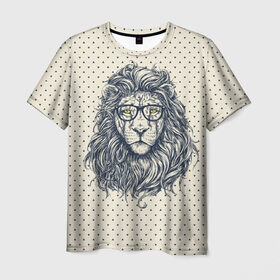 Мужская футболка 3D с принтом SWAG Lion в Екатеринбурге, 100% полиэфир | прямой крой, круглый вырез горловины, длина до линии бедер | animal | cat | hipster | king | lion | животное | зверь | король | лев | очки | хипстер