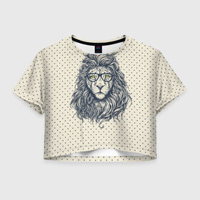 Женская футболка 3D укороченная с принтом SWAG Lion в Екатеринбурге, 100% полиэстер | круглая горловина, длина футболки до линии талии, рукава с отворотами | animal | cat | hipster | king | lion | животное | зверь | король | лев | очки | хипстер