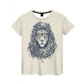 Женская футболка 3D с принтом SWAG Lion в Екатеринбурге, 100% полиэфир ( синтетическое хлопкоподобное полотно) | прямой крой, круглый вырез горловины, длина до линии бедер | animal | cat | hipster | king | lion | животное | зверь | король | лев | очки | хипстер