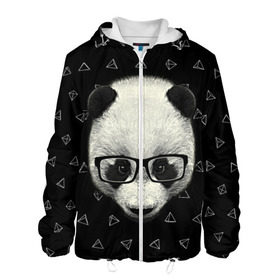 Мужская куртка 3D с принтом Умная панда в Екатеринбурге, ткань верха — 100% полиэстер, подклад — флис | прямой крой, подол и капюшон оформлены резинкой с фиксаторами, два кармана без застежек по бокам, один большой потайной карман на груди. Карман на груди застегивается на липучку | animal | bear | beast | hipster | panda | smart | животное | зверь | медведь | очки | панда | свэг | умный | хипстер