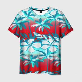 Мужская футболка 3D с принтом Tropical Fashion в Екатеринбурге, 100% полиэфир | прямой крой, круглый вырез горловины, длина до линии бедер | flower | пальмы | паттерн | цветы