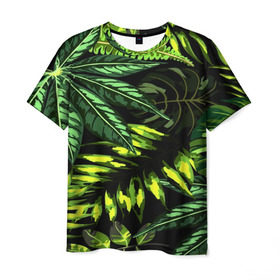 Мужская футболка 3D с принтом Листья в Екатеринбурге, 100% полиэфир | прямой крой, круглый вырез горловины, длина до линии бедер | зеленый | листва | паттерн