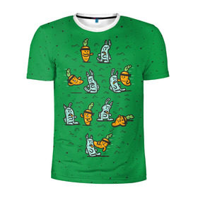 Мужская футболка 3D спортивная с принтом Боевая морковь в Екатеринбурге, 100% полиэстер с улучшенными характеристиками | приталенный силуэт, круглая горловина, широкие плечи, сужается к линии бедра | animal | beast | karate | nature | rabbit | vegan | битва | бой | веган | вегетарианец | животное | зайка | зайчик | заяц | зверь | карате | кролик | морковь | овощ | природа