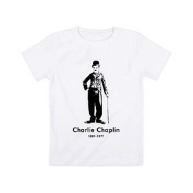 Детская футболка хлопок с принтом Чарли Чаплин в Екатеринбурге, 100% хлопок | круглый вырез горловины, полуприлегающий силуэт, длина до линии бедер | 
