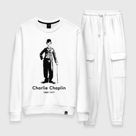 Женский костюм хлопок с принтом Чарли Чаплин в Екатеринбурге, 100% хлопок | на свитшоте круглая горловина, мягкая резинка по низу. Брюки заужены к низу, на них два вида карманов: два 