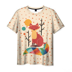 Мужская футболка 3D с принтом Осенняя лисичка в Екатеринбурге, 100% полиэфир | прямой крой, круглый вырез горловины, длина до линии бедер | animal | beast | cat | fox | kitty | nature | orange | животное | зверь | кот | котик | кошка | лиса | лисичка | оранжевая | осень | природа