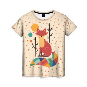 Женская футболка 3D с принтом Осенняя лисичка в Екатеринбурге, 100% полиэфир ( синтетическое хлопкоподобное полотно) | прямой крой, круглый вырез горловины, длина до линии бедер | animal | beast | cat | fox | kitty | nature | orange | животное | зверь | кот | котик | кошка | лиса | лисичка | оранжевая | осень | природа