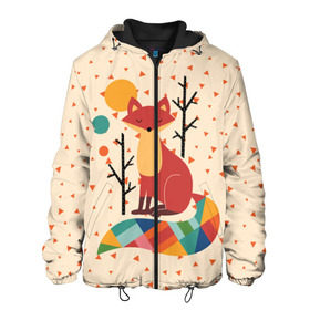 Мужская куртка 3D с принтом Осенняя лисичка в Екатеринбурге, ткань верха — 100% полиэстер, подклад — флис | прямой крой, подол и капюшон оформлены резинкой с фиксаторами, два кармана без застежек по бокам, один большой потайной карман на груди. Карман на груди застегивается на липучку | animal | beast | cat | fox | kitty | nature | orange | животное | зверь | кот | котик | кошка | лиса | лисичка | оранжевая | осень | природа