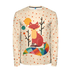 Мужской лонгслив 3D с принтом Осенняя лисичка в Екатеринбурге, 100% полиэстер | длинные рукава, круглый вырез горловины, полуприлегающий силуэт | animal | beast | cat | fox | kitty | nature | orange | животное | зверь | кот | котик | кошка | лиса | лисичка | оранжевая | осень | природа