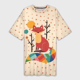 Платье-футболка 3D с принтом Осенняя лисичка в Екатеринбурге,  |  | animal | beast | cat | fox | kitty | nature | orange | животное | зверь | кот | котик | кошка | лиса | лисичка | оранжевая | осень | природа