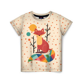 Детская футболка 3D с принтом Осенняя лисичка в Екатеринбурге, 100% гипоаллергенный полиэфир | прямой крой, круглый вырез горловины, длина до линии бедер, чуть спущенное плечо, ткань немного тянется | animal | beast | cat | fox | kitty | nature | orange | животное | зверь | кот | котик | кошка | лиса | лисичка | оранжевая | осень | природа