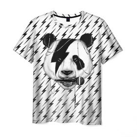 Мужская футболка 3D с принтом Панда вокалист в Екатеринбурге, 100% полиэфир | прямой крой, круглый вырез горловины, длина до линии бедер | Тематика изображения на принте: animal | bear | beast | metal | music | nature | panda | rock | sound | vocal | вокал | животное | зверь | звук | медведь | меломан | метал | мишка | музыка | панда | природа | рок
