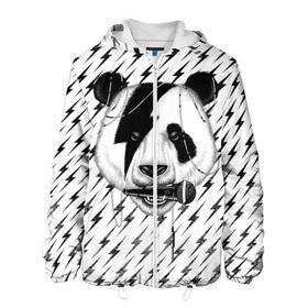 Мужская куртка 3D с принтом Панда вокалист в Екатеринбурге, ткань верха — 100% полиэстер, подклад — флис | прямой крой, подол и капюшон оформлены резинкой с фиксаторами, два кармана без застежек по бокам, один большой потайной карман на груди. Карман на груди застегивается на липучку | Тематика изображения на принте: animal | bear | beast | metal | music | nature | panda | rock | sound | vocal | вокал | животное | зверь | звук | медведь | меломан | метал | мишка | музыка | панда | природа | рок