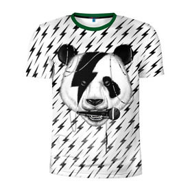Мужская футболка 3D спортивная с принтом Панда вокалист в Екатеринбурге, 100% полиэстер с улучшенными характеристиками | приталенный силуэт, круглая горловина, широкие плечи, сужается к линии бедра | animal | bear | beast | metal | music | nature | panda | rock | sound | vocal | вокал | животное | зверь | звук | медведь | меломан | метал | мишка | музыка | панда | природа | рок