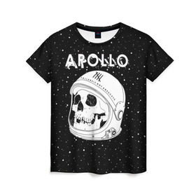 Женская футболка 3D с принтом Apollo в Екатеринбурге, 100% полиэфир ( синтетическое хлопкоподобное полотно) | прямой крой, круглый вырез горловины, длина до линии бедер | bone | cosmic | cosmos | galaxy | planet | skelet | skull | space | star | universe | аполло | астронавт | вселенная | галактика | звезды | космонавт | космос | кости | планета | скелет | череп