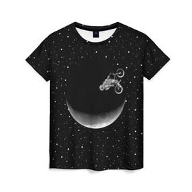 Женская футболка 3D с принтом Астронавт байкер в Екатеринбурге, 100% полиэфир ( синтетическое хлопкоподобное полотно) | прямой крой, круглый вырез горловины, длина до линии бедер | astronaut | cosmonaut | cosmos | galaxy | moto | planet | space | star | universe | астронавт | байкер | вселенная | галактика | звезды | космонавт | космос | луна | мотоцикл | планета