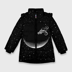 Зимняя куртка для девочек 3D с принтом Астронавт байкер в Екатеринбурге, ткань верха — 100% полиэстер; подклад — 100% полиэстер, утеплитель — 100% полиэстер. | длина ниже бедра, удлиненная спинка, воротник стойка и отстегивающийся капюшон. Есть боковые карманы с листочкой на кнопках, утяжки по низу изделия и внутренний карман на молнии. 

Предусмотрены светоотражающий принт на спинке, радужный светоотражающий элемент на пуллере молнии и на резинке для утяжки. | astronaut | cosmonaut | cosmos | galaxy | moto | planet | space | star | universe | астронавт | байкер | вселенная | галактика | звезды | космонавт | космос | луна | мотоцикл | планета