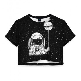 Женская футболка 3D укороченная с принтом Астронавт с шариком в Екатеринбурге, 100% полиэстер | круглая горловина, длина футболки до линии талии, рукава с отворотами | astronaut | cosmonaut | cosmos | dead | galaxy | moon | planet | space | star | universe | астронавт | вселенная | галактика | звезды | космонавт | космос | луна | планета | шарик
