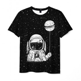 Мужская футболка 3D с принтом Астронавт с шариком в Екатеринбурге, 100% полиэфир | прямой крой, круглый вырез горловины, длина до линии бедер | astronaut | cosmonaut | cosmos | dead | galaxy | moon | planet | space | star | universe | астронавт | вселенная | галактика | звезды | космонавт | космос | луна | планета | шарик