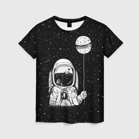 Женская футболка 3D с принтом Астронавт с шариком в Екатеринбурге, 100% полиэфир ( синтетическое хлопкоподобное полотно) | прямой крой, круглый вырез горловины, длина до линии бедер | astronaut | cosmonaut | cosmos | dead | galaxy | moon | planet | space | star | universe | астронавт | вселенная | галактика | звезды | космонавт | космос | луна | планета | шарик