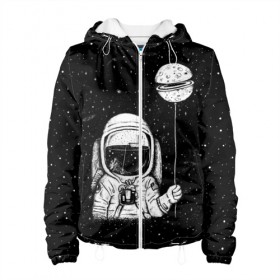 Женская куртка 3D с принтом Астронавт с шариком в Екатеринбурге, ткань верха — 100% полиэстер, подклад — флис | прямой крой, подол и капюшон оформлены резинкой с фиксаторами, два кармана без застежек по бокам, один большой потайной карман на груди. Карман на груди застегивается на липучку | astronaut | cosmonaut | cosmos | dead | galaxy | moon | planet | space | star | universe | астронавт | вселенная | галактика | звезды | космонавт | космос | луна | планета | шарик