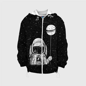 Детская куртка 3D с принтом Астронавт с шариком в Екатеринбурге, 100% полиэстер | застежка — молния, подол и капюшон оформлены резинкой с фиксаторами, по бокам — два кармана без застежек, один потайной карман на груди, плотность верхнего слоя — 90 г/м2; плотность флисового подклада — 260 г/м2 | astronaut | cosmonaut | cosmos | dead | galaxy | moon | planet | space | star | universe | астронавт | вселенная | галактика | звезды | космонавт | космос | луна | планета | шарик