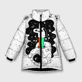 Зимняя куртка для девочек 3D с принтом Единорог астронавт в Екатеринбурге, ткань верха — 100% полиэстер; подклад — 100% полиэстер, утеплитель — 100% полиэстер. | длина ниже бедра, удлиненная спинка, воротник стойка и отстегивающийся капюшон. Есть боковые карманы с листочкой на кнопках, утяжки по низу изделия и внутренний карман на молнии. 

Предусмотрены светоотражающий принт на спинке, радужный светоотражающий элемент на пуллере молнии и на резинке для утяжки. | Тематика изображения на принте: astronaut | cosmonaut | cosmos | galaxy | planet | space | star | universe | астронавт | бесконечность | вселенная | галактика | единорог | звезды | космонавт | космос | планета