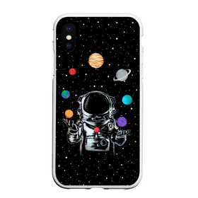 Чехол для iPhone XS Max матовый с принтом Космический жонглер в Екатеринбурге, Силикон | Область печати: задняя сторона чехла, без боковых панелей | astronaut | cosmonaut | cosmos | galaxy | planet | space | star | universe | астронавт | вселенная | галактика | звезды | земля | космонавт | космос | луна | марс | планета | сатурн | уран