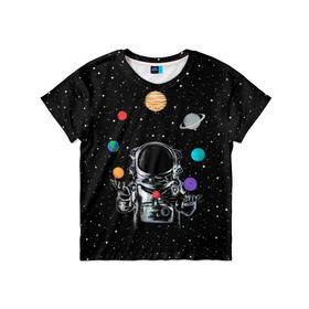 Детская футболка 3D с принтом Космический жонглер в Екатеринбурге, 100% гипоаллергенный полиэфир | прямой крой, круглый вырез горловины, длина до линии бедер, чуть спущенное плечо, ткань немного тянется | Тематика изображения на принте: astronaut | cosmonaut | cosmos | galaxy | planet | space | star | universe | астронавт | вселенная | галактика | звезды | земля | космонавт | космос | луна | марс | планета | сатурн | уран