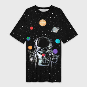 Платье-футболка 3D с принтом Космический жонглер в Екатеринбурге,  |  | astronaut | cosmonaut | cosmos | galaxy | planet | space | star | universe | астронавт | вселенная | галактика | звезды | земля | космонавт | космос | луна | марс | планета | сатурн | уран