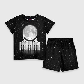 Детский костюм с шортами 3D с принтом Лунная мелодия в Екатеринбурге,  |  | astronaut | cosmonaut | cosmos | galaxy | meteor | moon | planet | space | universe | астронавт | вселенная | галактика | звезды | космонавт | космос | луна | мелодия | музыка | ноты