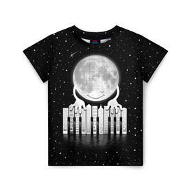 Детская футболка 3D с принтом Лунная мелодия в Екатеринбурге, 100% гипоаллергенный полиэфир | прямой крой, круглый вырез горловины, длина до линии бедер, чуть спущенное плечо, ткань немного тянется | astronaut | cosmonaut | cosmos | galaxy | meteor | moon | planet | space | universe | астронавт | вселенная | галактика | звезды | космонавт | космос | луна | мелодия | музыка | ноты