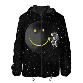 Мужская куртка 3D с принтом Лунная улыбка в Екатеринбурге, ткань верха — 100% полиэстер, подклад — флис | прямой крой, подол и капюшон оформлены резинкой с фиксаторами, два кармана без застежек по бокам, один большой потайной карман на груди. Карман на груди застегивается на липучку | astronaut | cosmonaut | cosmos | galaxy | meteor | moon | planet | smile | space | universe | астронавт | вселенная | галактика | звезды | космонавт | космос | луна | смайл | улыбка