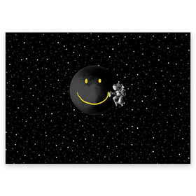 Поздравительная открытка с принтом Лунная улыбка в Екатеринбурге, 100% бумага | плотность бумаги 280 г/м2, матовая, на обратной стороне линовка и место для марки
 | astronaut | cosmonaut | cosmos | galaxy | meteor | moon | planet | smile | space | universe | астронавт | вселенная | галактика | звезды | космонавт | космос | луна | смайл | улыбка