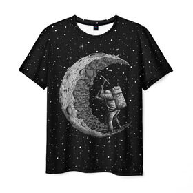 Мужская футболка 3D с принтом Лунный шахтер в Екатеринбурге, 100% полиэфир | прямой крой, круглый вырез горловины, длина до линии бедер | astronaut | cosmonaut | cosmos | galaxy | moon | planet | space | star | universe | астронавт | вселенная | галактика | звезды | космонавт | космос | луна | планета | шахтер