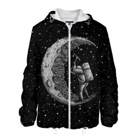 Мужская куртка 3D с принтом Лунный шахтер в Екатеринбурге, ткань верха — 100% полиэстер, подклад — флис | прямой крой, подол и капюшон оформлены резинкой с фиксаторами, два кармана без застежек по бокам, один большой потайной карман на груди. Карман на груди застегивается на липучку | astronaut | cosmonaut | cosmos | galaxy | moon | planet | space | star | universe | астронавт | вселенная | галактика | звезды | космонавт | космос | луна | планета | шахтер