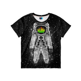 Детская футболка 3D с принтом Музыкальный космонавт в Екатеринбурге, 100% гипоаллергенный полиэфир | прямой крой, круглый вырез горловины, длина до линии бедер, чуть спущенное плечо, ткань немного тянется | astronaut | cosmonaut | dj | eqializer | galaxy | moon | music | planet | space | star | universe | астронавт | вселенная | галактика | диджей | космонавт | космос | музыка | эквалайзер