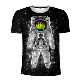 Мужская футболка 3D спортивная с принтом Музыкальный космонавт в Екатеринбурге, 100% полиэстер с улучшенными характеристиками | приталенный силуэт, круглая горловина, широкие плечи, сужается к линии бедра | astronaut | cosmonaut | dj | eqializer | galaxy | moon | music | planet | space | star | universe | астронавт | вселенная | галактика | диджей | космонавт | космос | музыка | эквалайзер